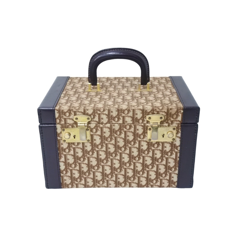 Christian Dior Vanity Trunk Canvas Leather Beige Tan Brown Gold